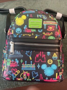 Disney Parks Neon Attraction Icons Mini Loungefly Backpack